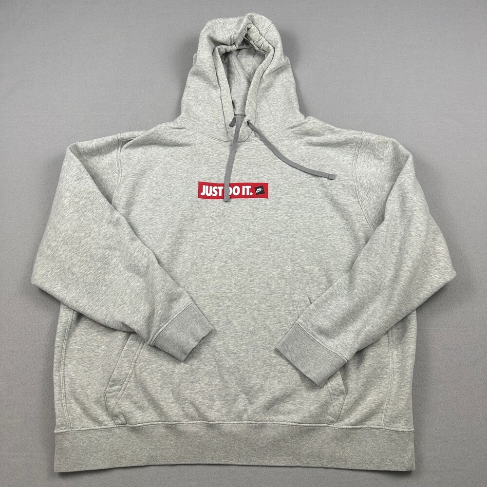 Nike Hoodie Men 2XL Gray Heather Just Do It Logo Training Pocket XXL *